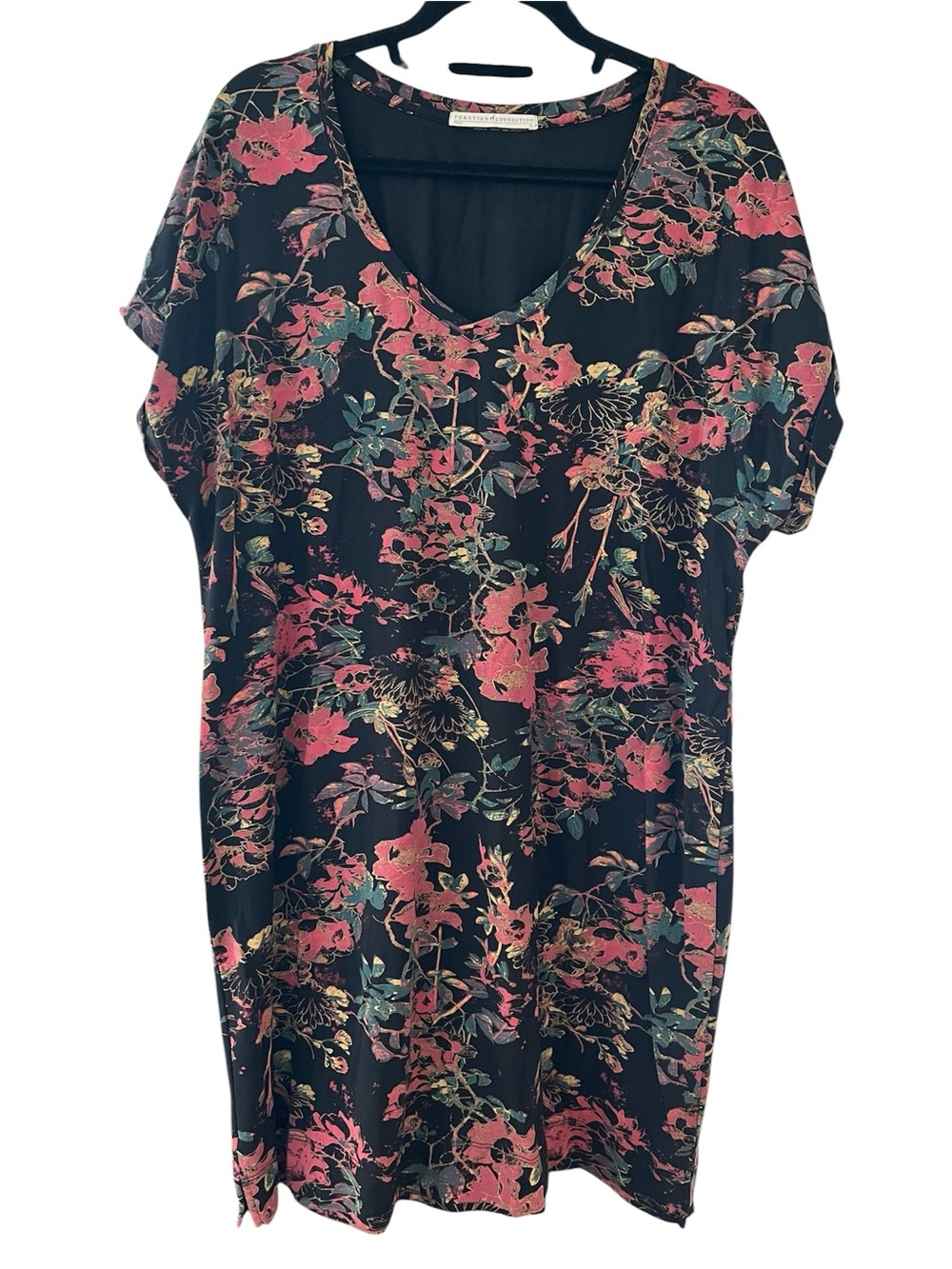 Peruvian Connection Floral Knit Dress Short Sleeve Size XL